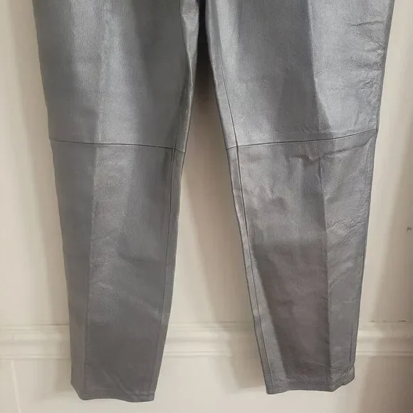 Vintage Forenza Size 16 Leather Pants  Silver Cigarette High Rise Disco - Picture 4 of 11